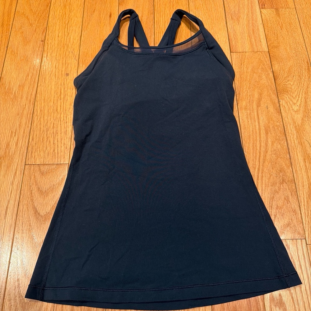 Lululemon Like New Strappy Back Tank with Decorative Mesh | Navy Blue | Size 2